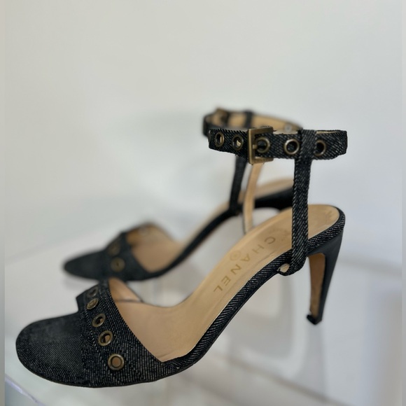 Chanel Denim Heels with Grommets and Ankle Straps - Picture 8 of 10